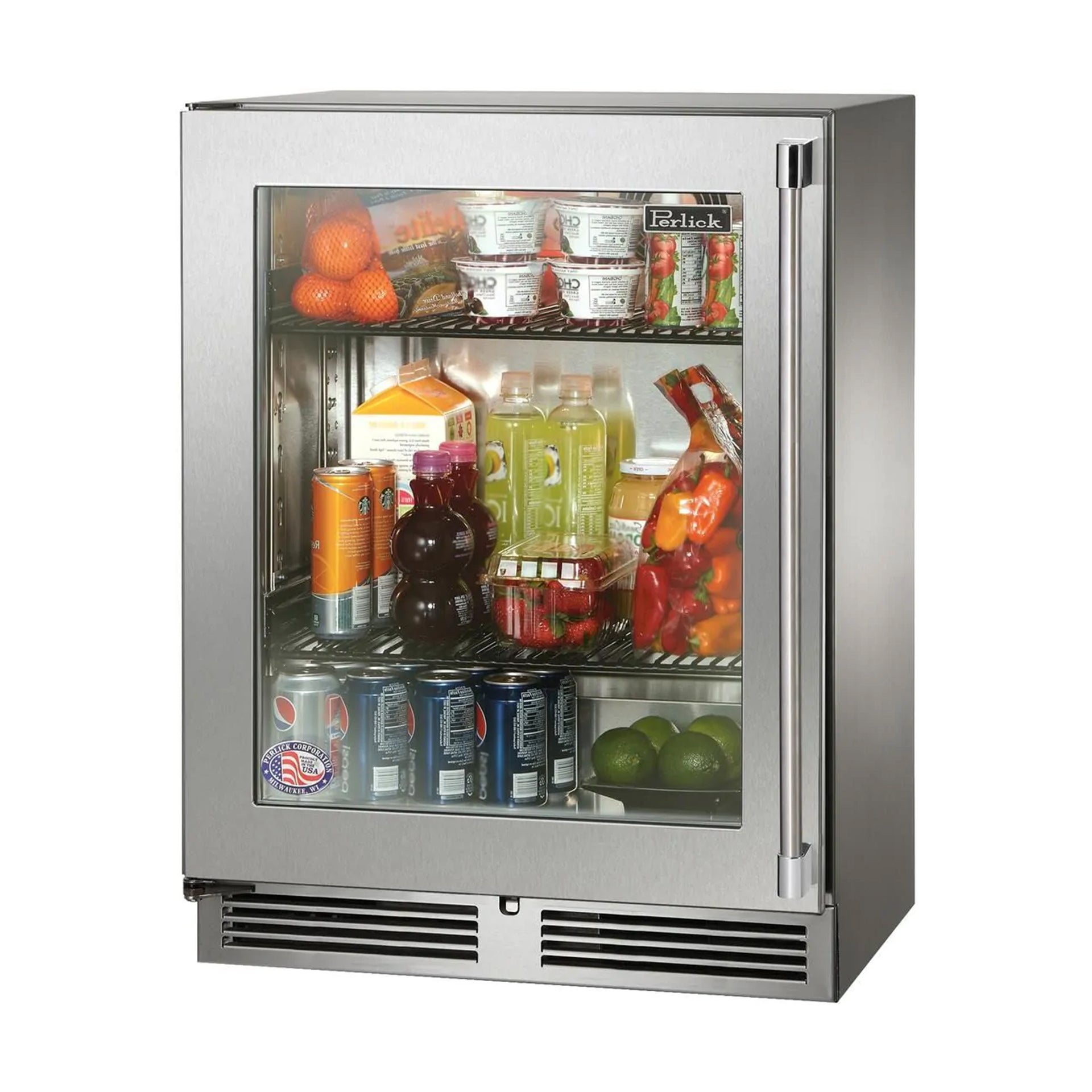 Perlick HH24BS-4-3R 18 Depth Signature Series Sottile Beverage Center -  Stainless Steel Glass Door - Right Hinge